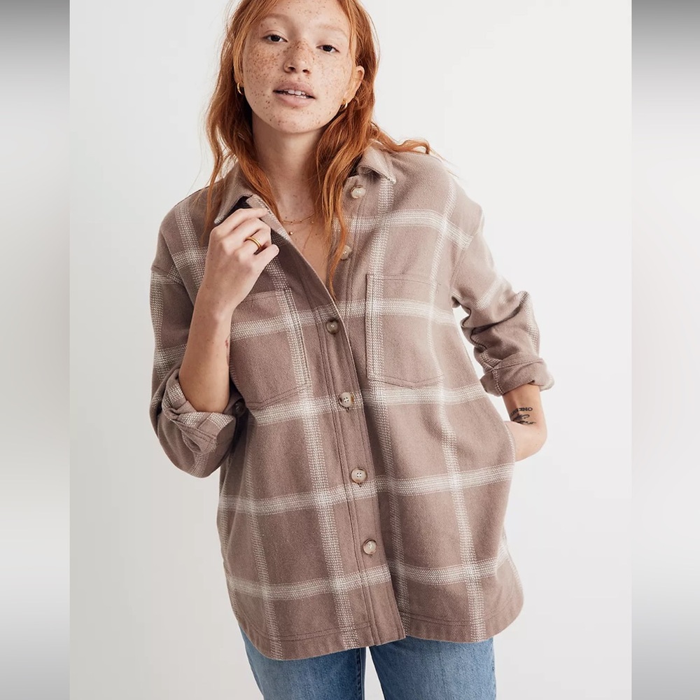 NWOT! Madewell Flannel Kentwood Oversized Shirt-Jacket in Windowpane - Size S